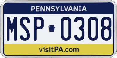 PA license plate MSP0308