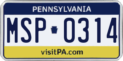 PA license plate MSP0314
