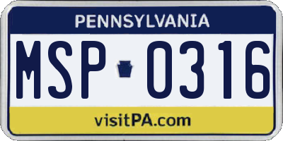 PA license plate MSP0316