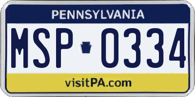 PA license plate MSP0334