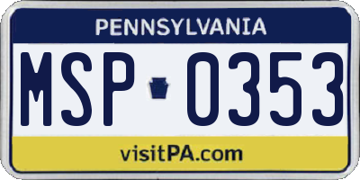 PA license plate MSP0353