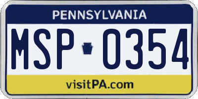 PA license plate MSP0354