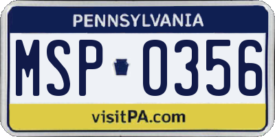 PA license plate MSP0356