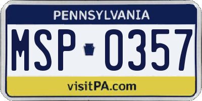 PA license plate MSP0357