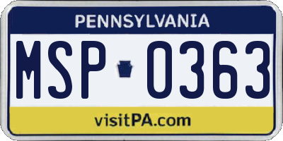 PA license plate MSP0363