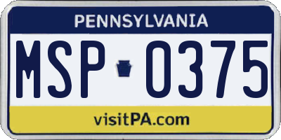 PA license plate MSP0375