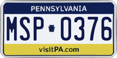 PA license plate MSP0376
