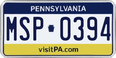 PA license plate MSP0394
