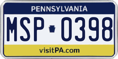 PA license plate MSP0398
