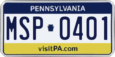 PA license plate MSP0401