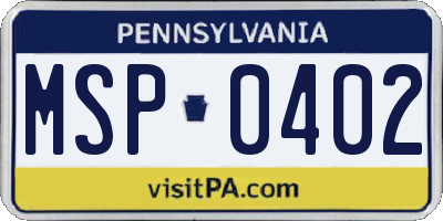 PA license plate MSP0402
