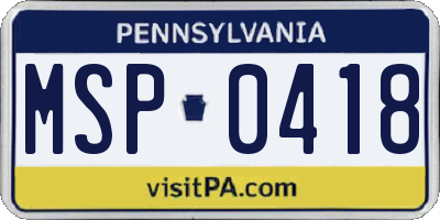 PA license plate MSP0418