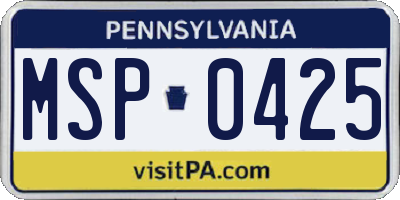 PA license plate MSP0425