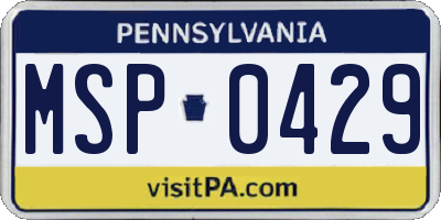 PA license plate MSP0429