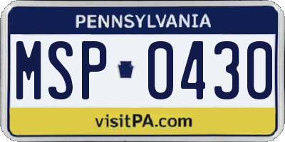 PA license plate MSP0430