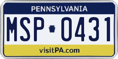 PA license plate MSP0431