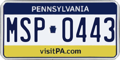PA license plate MSP0443