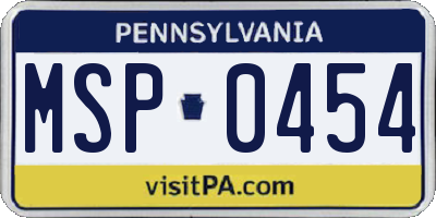 PA license plate MSP0454