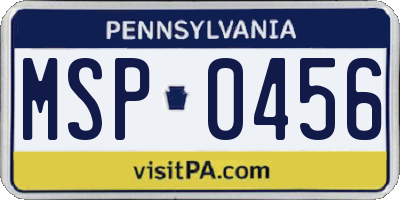 PA license plate MSP0456