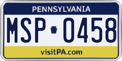 PA license plate MSP0458