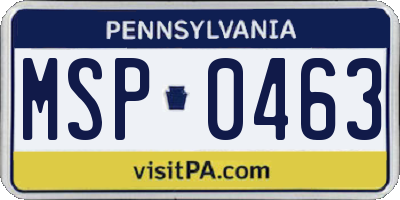 PA license plate MSP0463