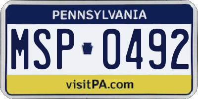 PA license plate MSP0492