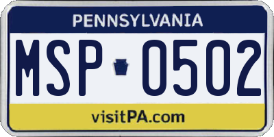 PA license plate MSP0502