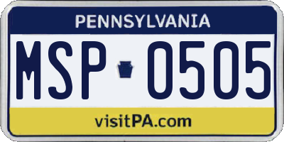 PA license plate MSP0505
