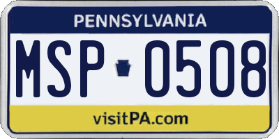 PA license plate MSP0508