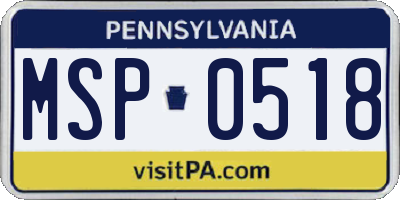 PA license plate MSP0518