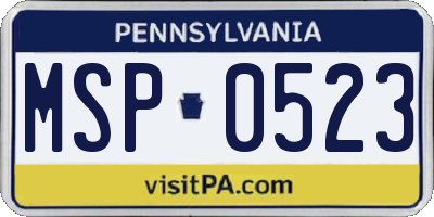 PA license plate MSP0523