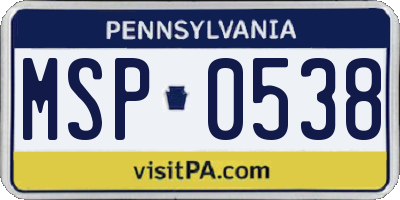 PA license plate MSP0538