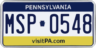 PA license plate MSP0548