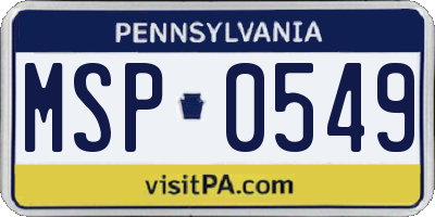 PA license plate MSP0549