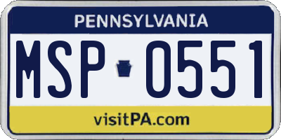 PA license plate MSP0551