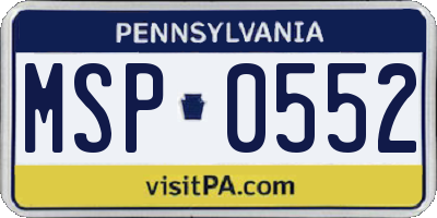 PA license plate MSP0552