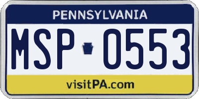 PA license plate MSP0553