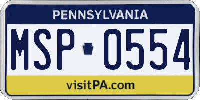PA license plate MSP0554
