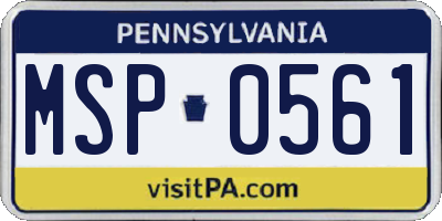 PA license plate MSP0561
