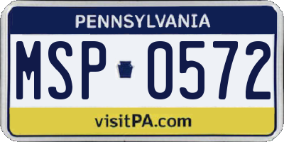 PA license plate MSP0572