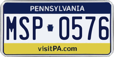 PA license plate MSP0576