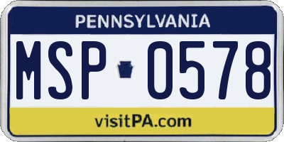 PA license plate MSP0578