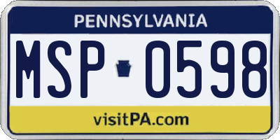 PA license plate MSP0598