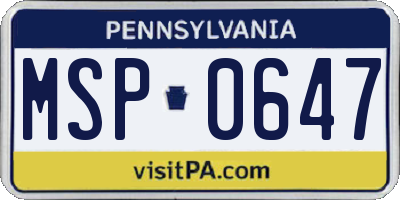 PA license plate MSP0647