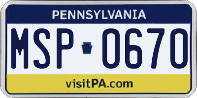 PA license plate MSP0670