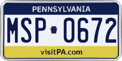 PA license plate MSP0672