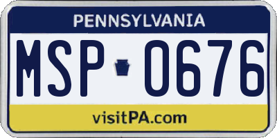 PA license plate MSP0676