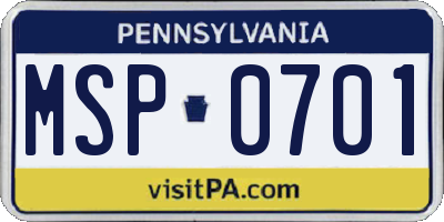 PA license plate MSP0701