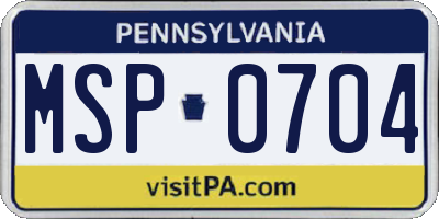 PA license plate MSP0704