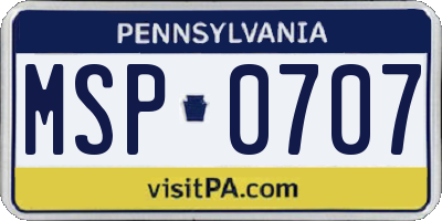 PA license plate MSP0707